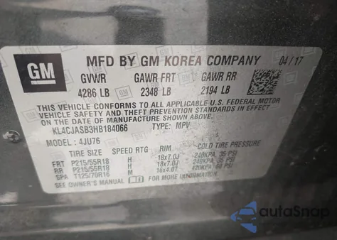 2017 Buick Encore Preferred z USA, uszkodzony, nr VIN KL4CJASB3HB184066